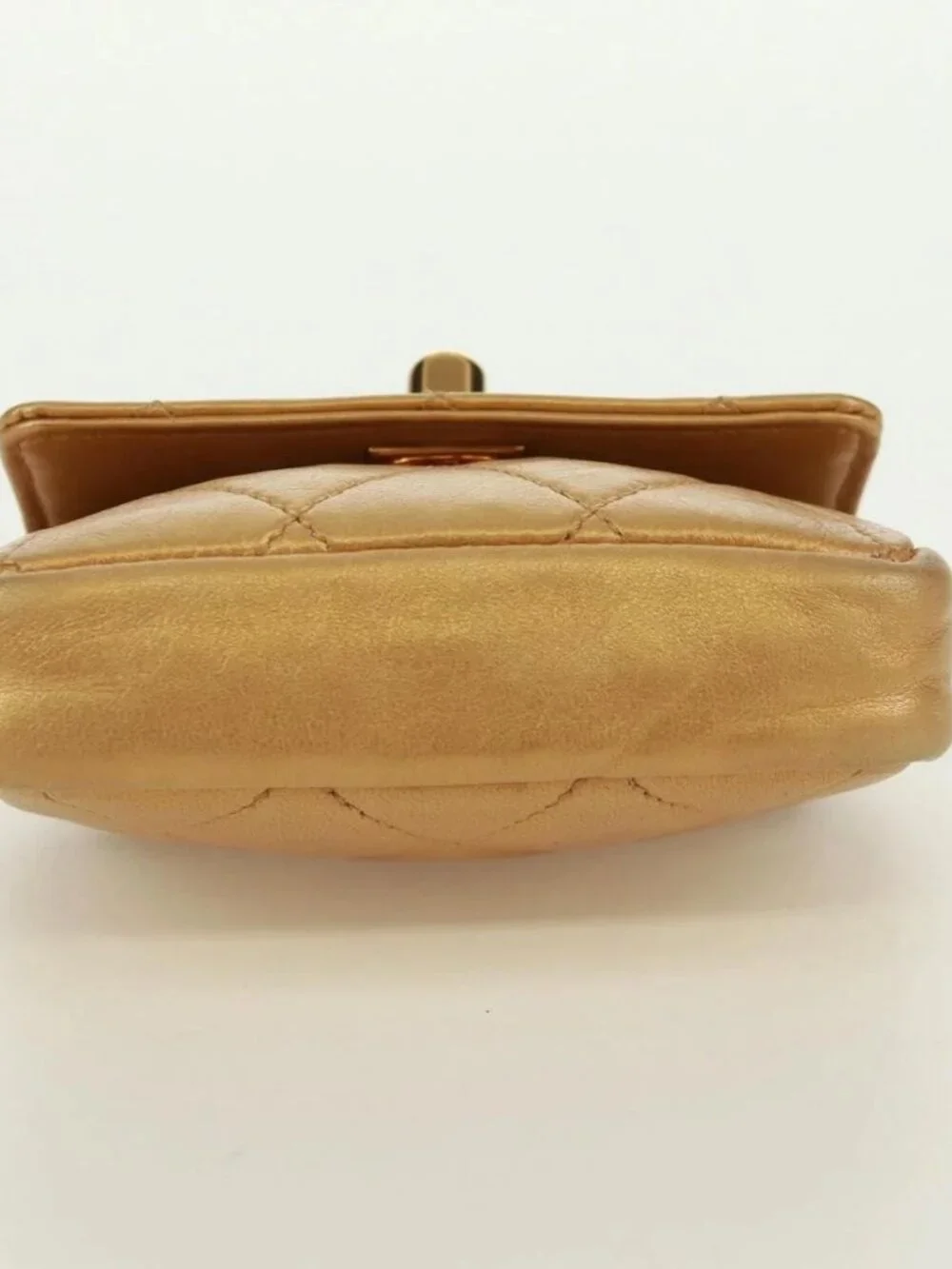 CHANEL Mini Matelasse 10 Chain Handle Pouch Lamb Skin Gold CC Auth 165375V